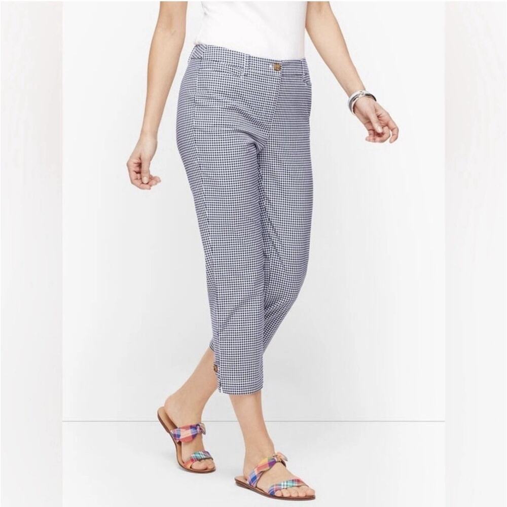 Talbots Perfect Skimmers Slim-Leg Pants Women's 2 Blue White Gingham Coastal
